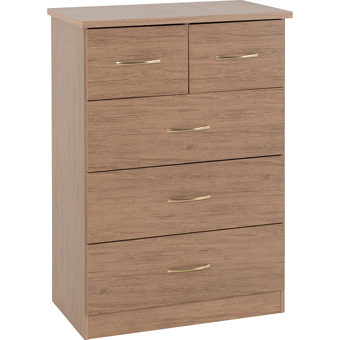 Nevada 3+2 Drawer Chest In Rustic Oak Effect